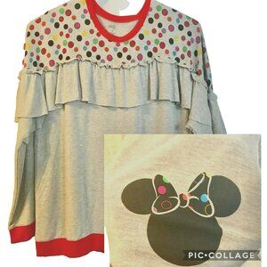 Disney Parks Boutique Minnie Mouse Shirt Dots Size 1X Disneyana Long Sleeve Tee